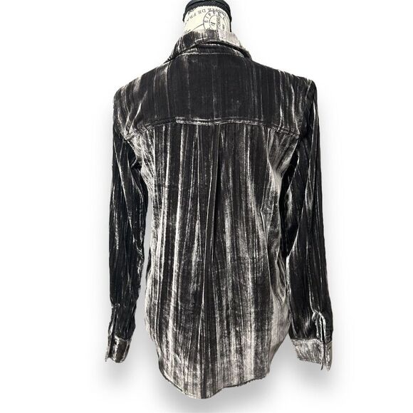Splendid XS Black Velvet Blouse Button Down Capsule Grunge Whimsigoth Top NWT - Picture 7 of 10